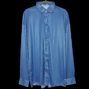 Collars & Co Shirt Mens 2XL Blue White Button Up Stripe Dress Collar Polo NEW